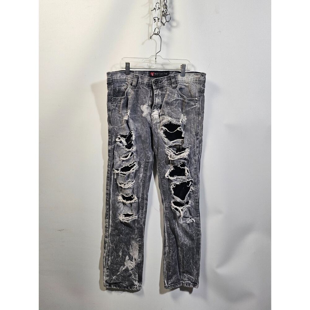 Southpole Jeans Mens 32x32 Gray Denim Wide Leg Baggy Skater Distressed Y2K VTG